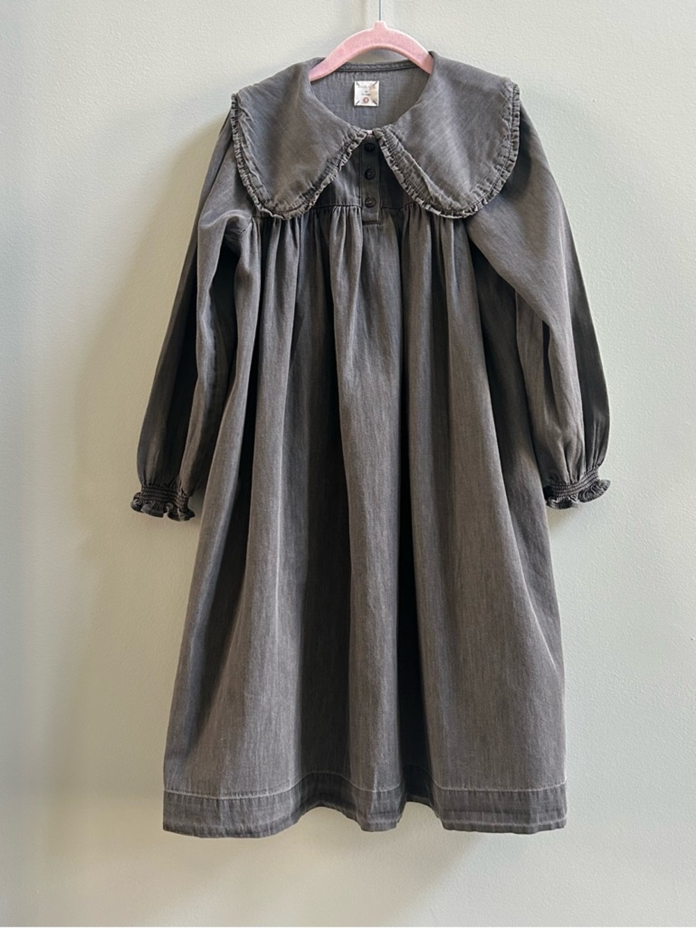 Analogie by Lil Legs Girls' Denim Tencel Gray Wash Long-Sleeve Dress, Size 8